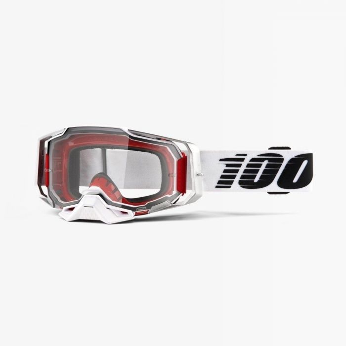 100% Armega Motocross Brille Lichtschwert (Linse klar, Band weiß / schwarz)