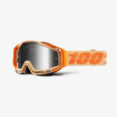 100% Racecraft Motocross-Brille Sahara (Linse verspiegelt Silber, Band Sand/Orange)